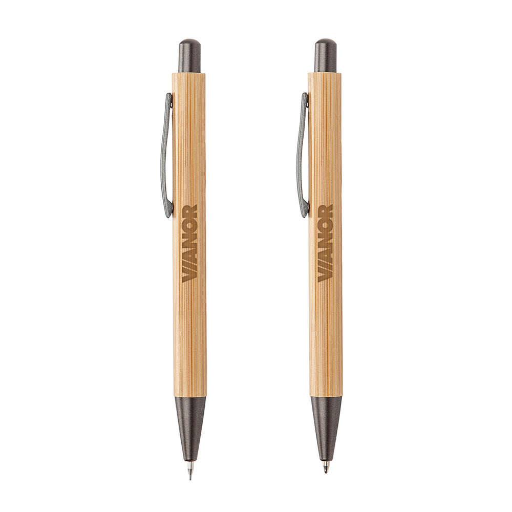Lucky clicker bamboo pencil and pen set.