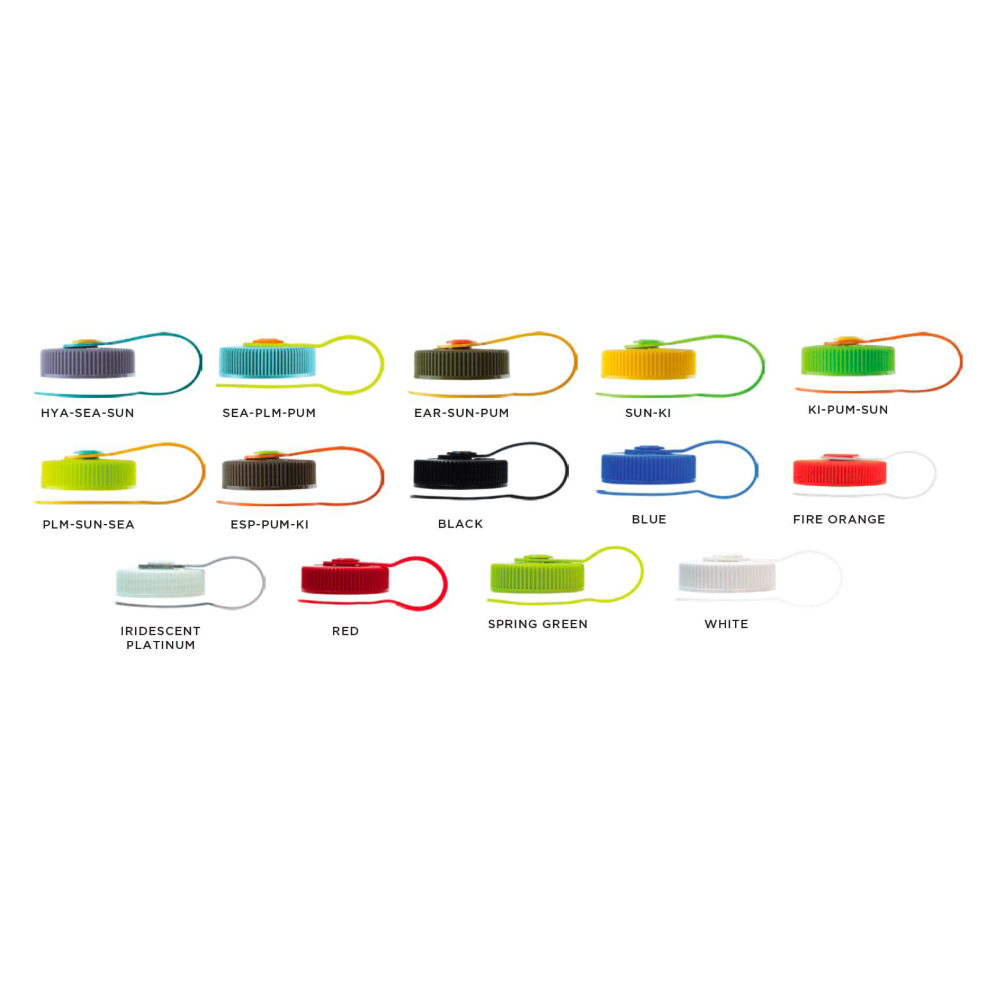 Lid colors for customizable 16 ounce wide-mouth Nalgene Sustain bottles.
