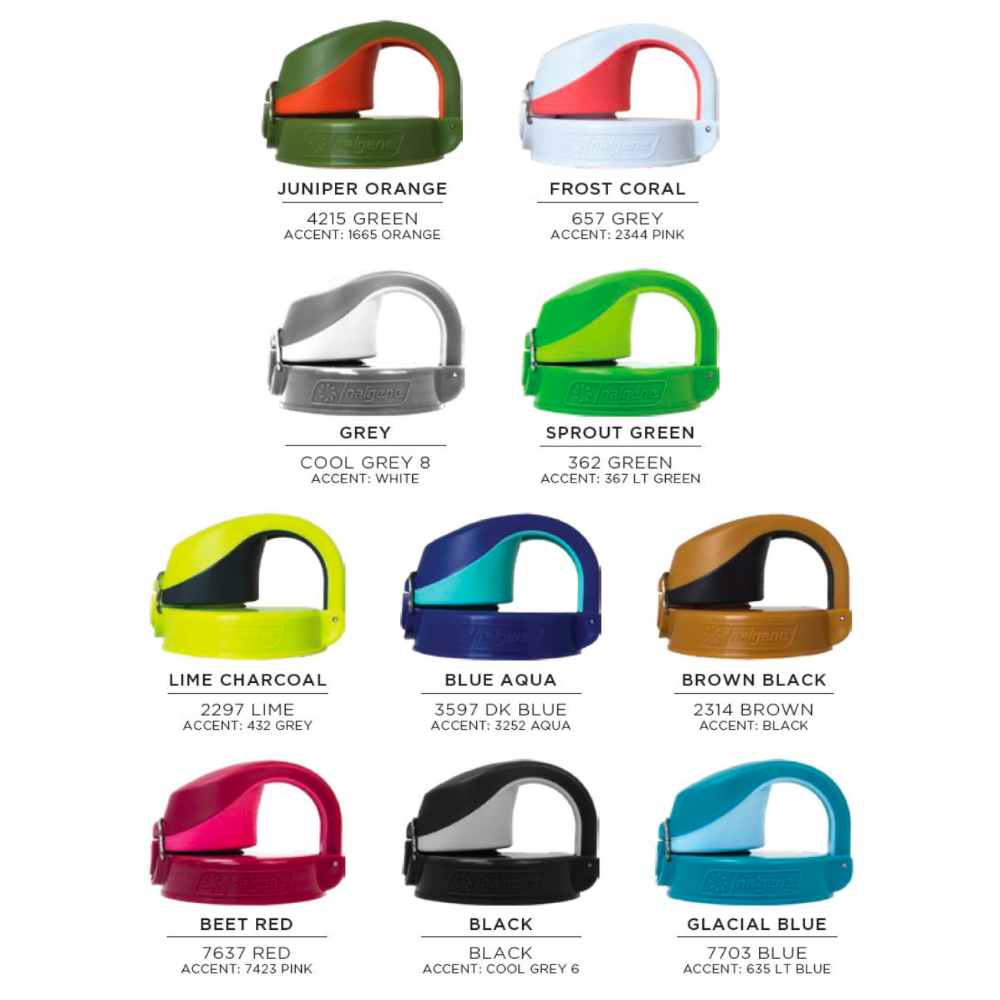 Lid colors for the customizable 24 ounce Nalgene Sustain On-the-Fly bottle.