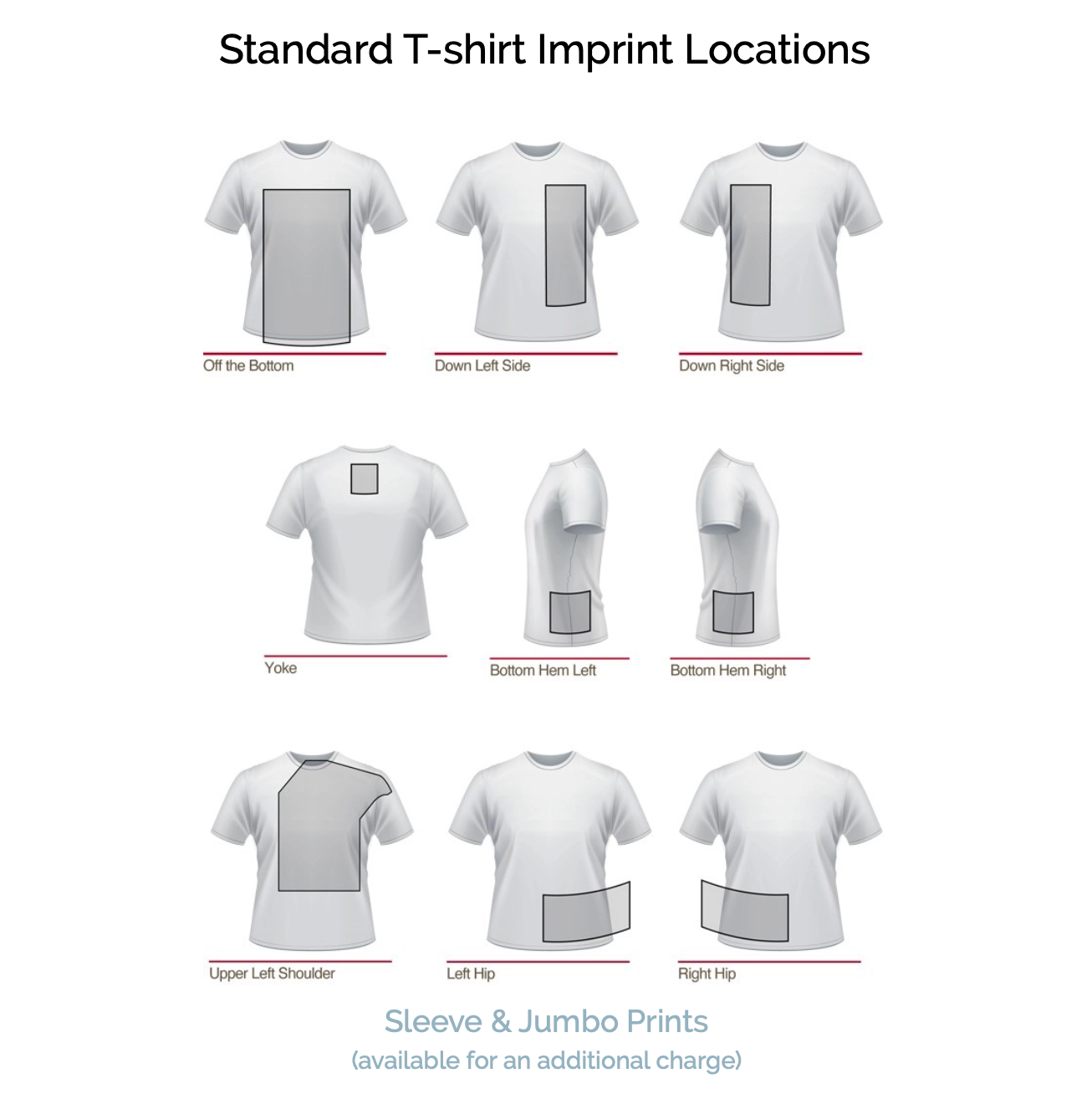 Shirt imprint location options.