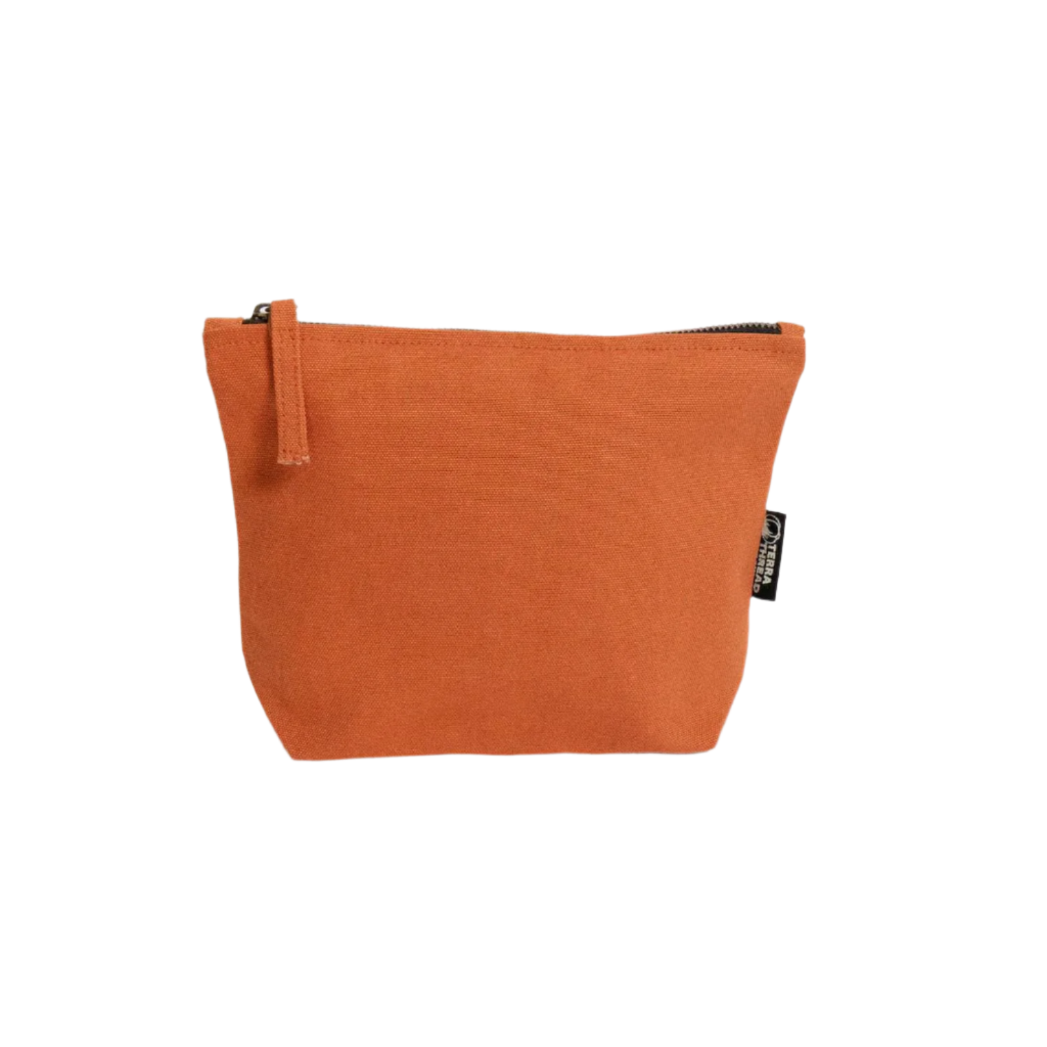 TERRA THREAD® - Eco friendly Makeup Bag Sustainable GOTS & Fair Trade Certified in orange.