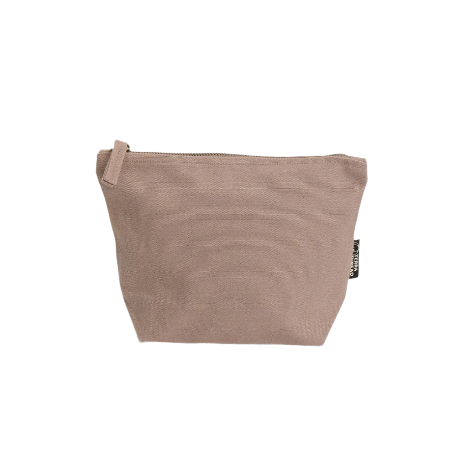 TERRA THREAD® - Eco friendly Makeup Bag Sustainable GOTS & Fair Trade Certified in tan.