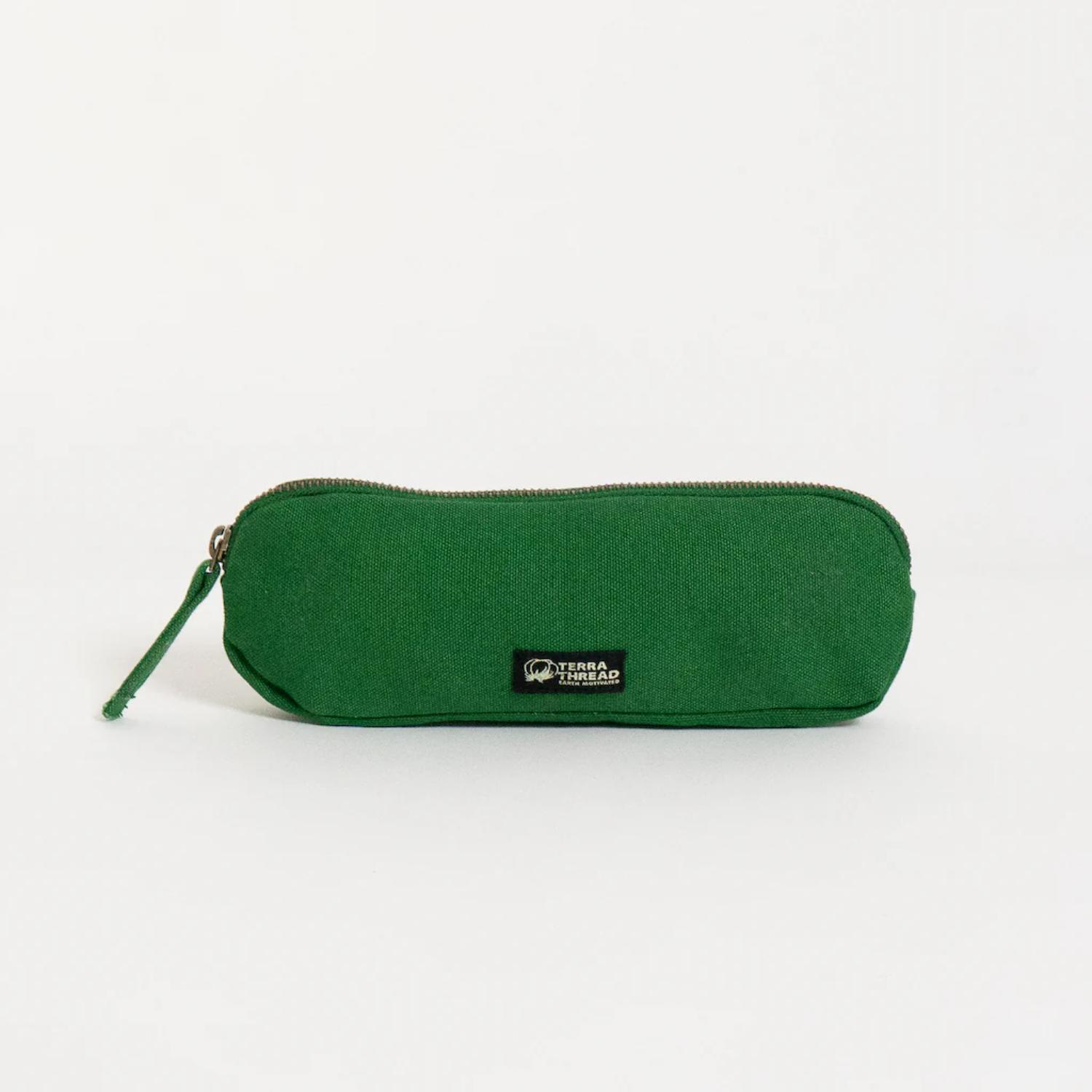 TERRA THREAD® - Organic Cotton Pencil Bag Sustainable GOTS & Fair Trade Certified in green.