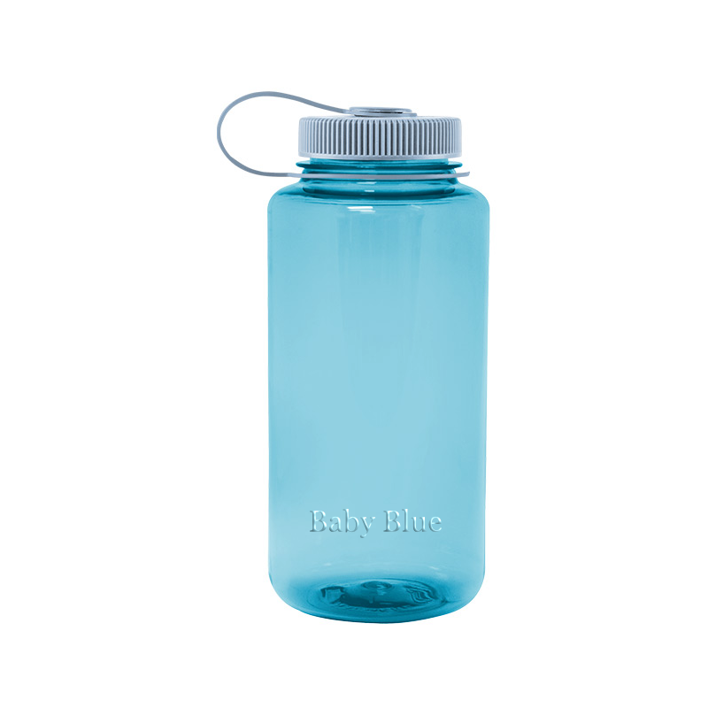 Customizable 32 ounce wide-mouth Nalgene Sustain bottle in baby blue.