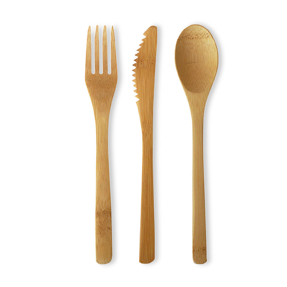 Reusable Eco-Friendly Bamboo Utensil Set with Metal Straw.