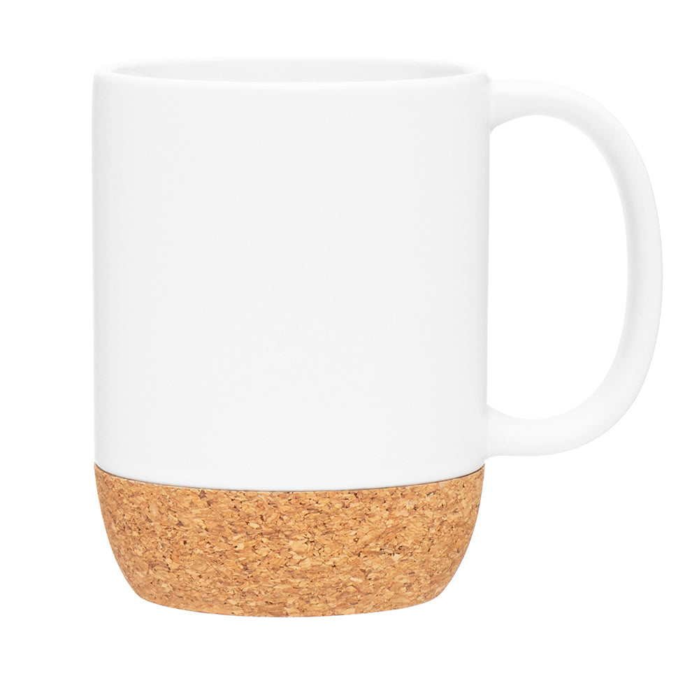 Customizable 13 oz Stoneware Mug with Cork Base in white
