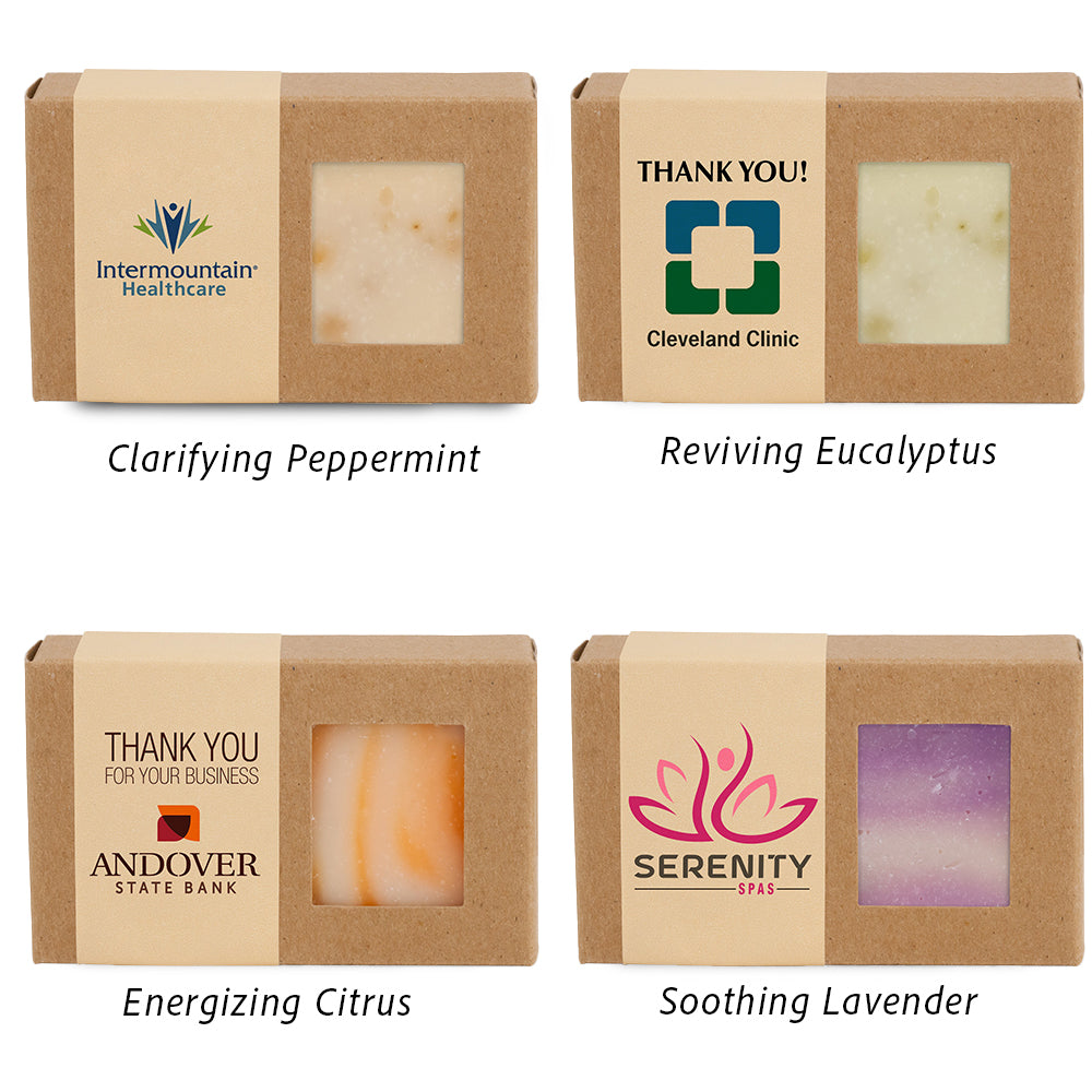 Luxurious Herbal Soaps in Eco-Box with custom branding in multiple scents.