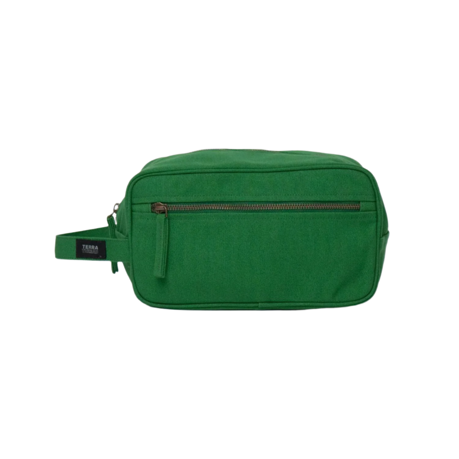 TERRA THREAD® - Canvas Toiletry Bag Sustainable GOTS & Fair Trade Certified in moss green.