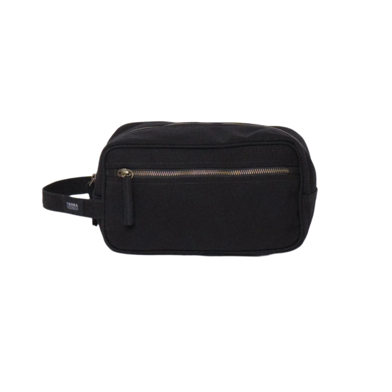 TERRA THREAD® - Canvas Toiletry Bag Sustainable GOTS & Fair Trade Certified in black.