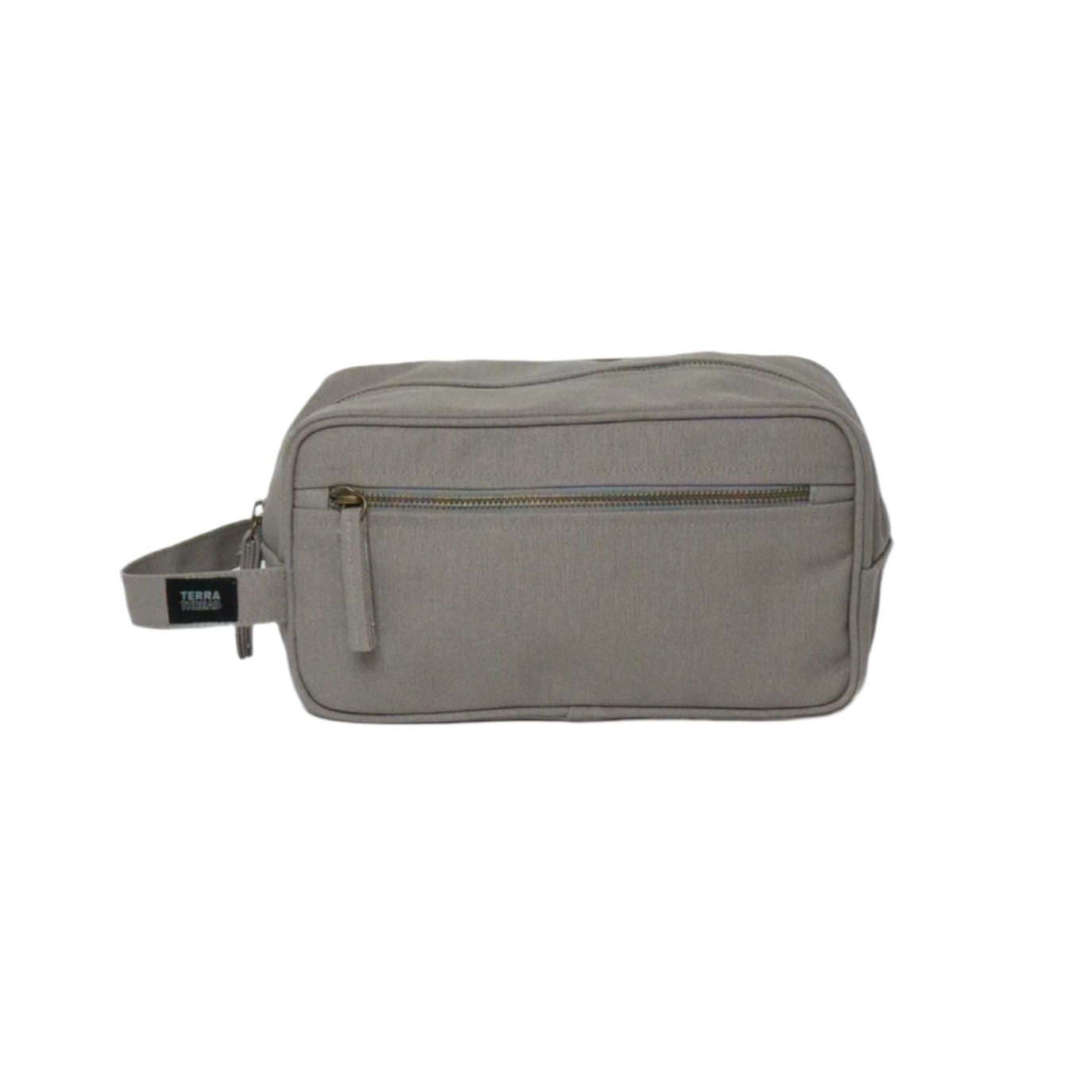 TERRA THREAD® - Canvas Toiletry Bag Sustainable GOTS & Fair Trade Certified in light grsay.
