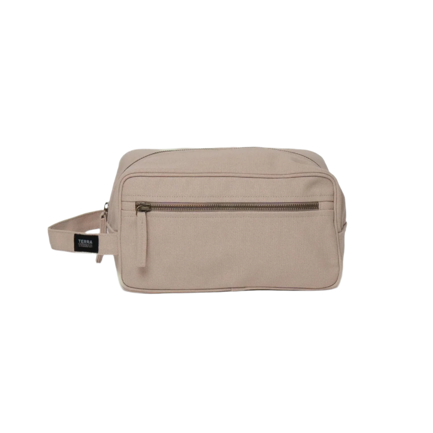 TERRA THREAD® - Canvas Toiletry Bag Sustainable GOTS & Fair Trade Certified in tan.
