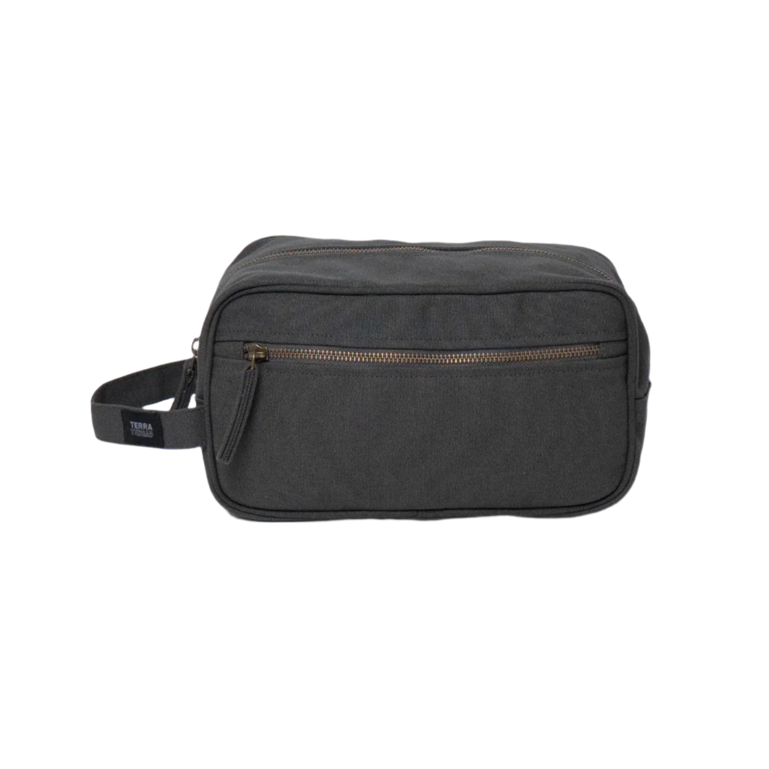 TERRA THREAD® - Canvas Toiletry Bag Sustainable GOTS & Fair Trade Certified in dark gray.