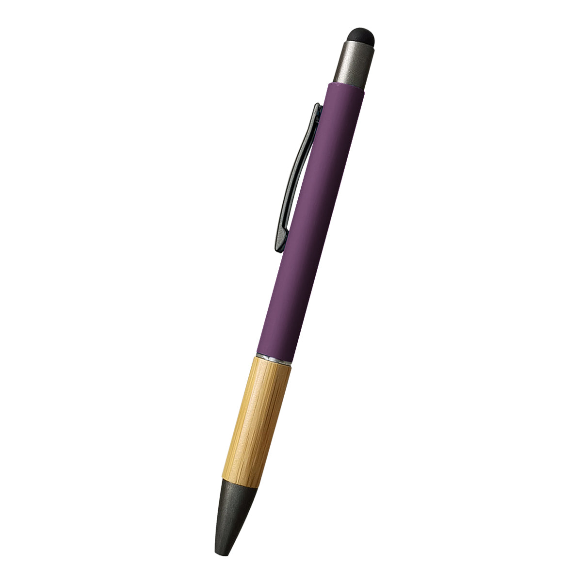 Customizable Aidan bamboo stylus pen in purple.