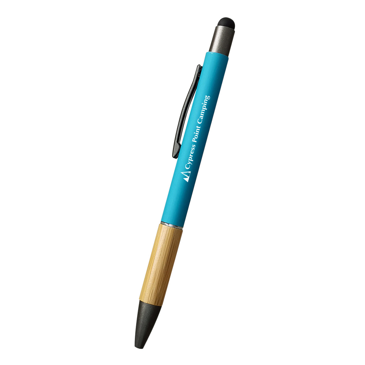 Customizable Aidan bamboo stylus pen in teal.