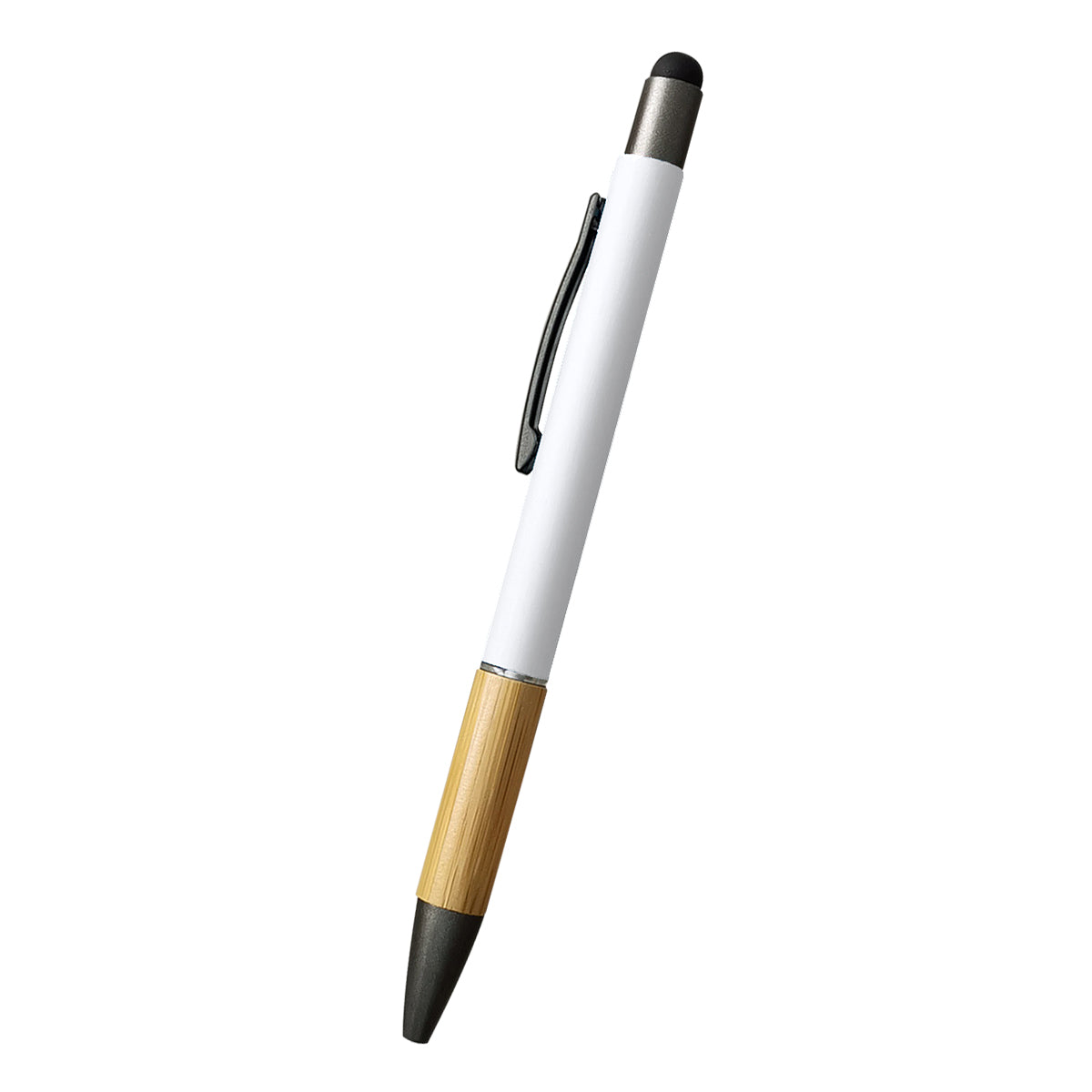 Customizable Aidan bamboo stylus pen in white.