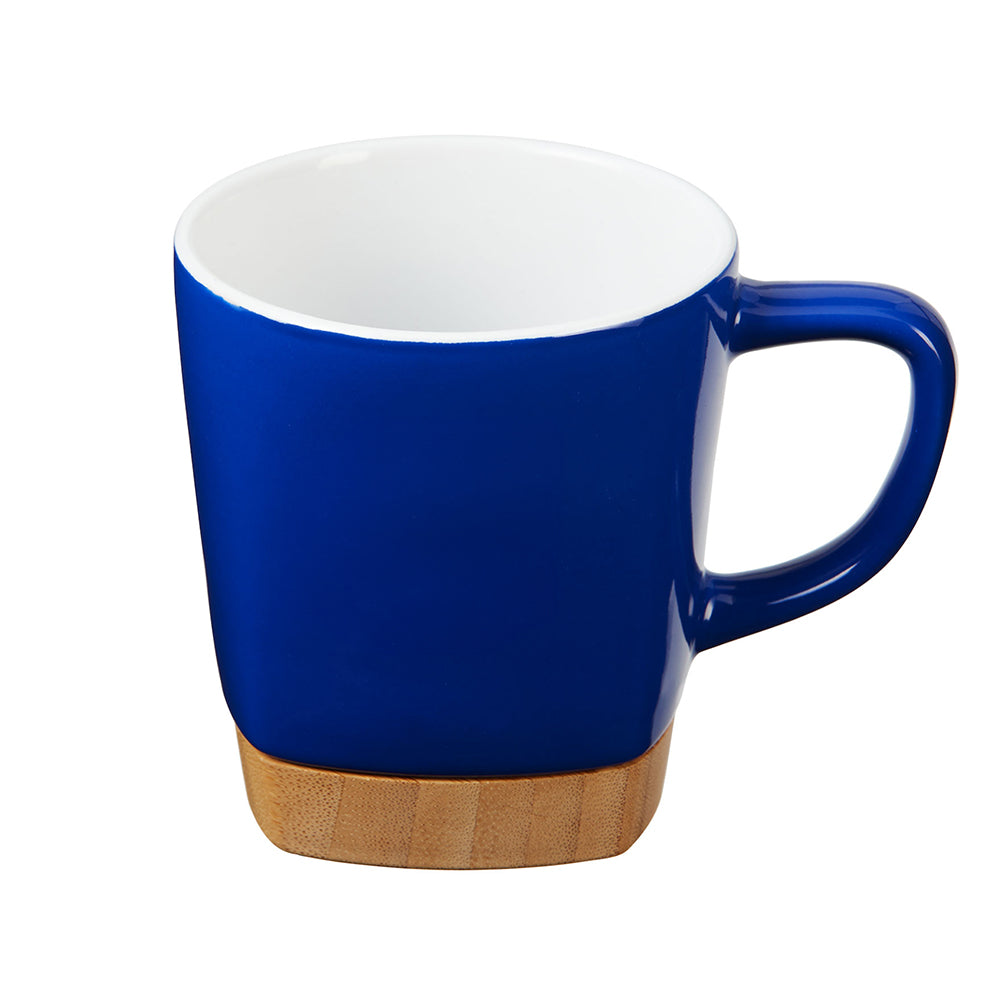 11 oz Ceramic Mug with Removable Bamboo Coaster in blue.