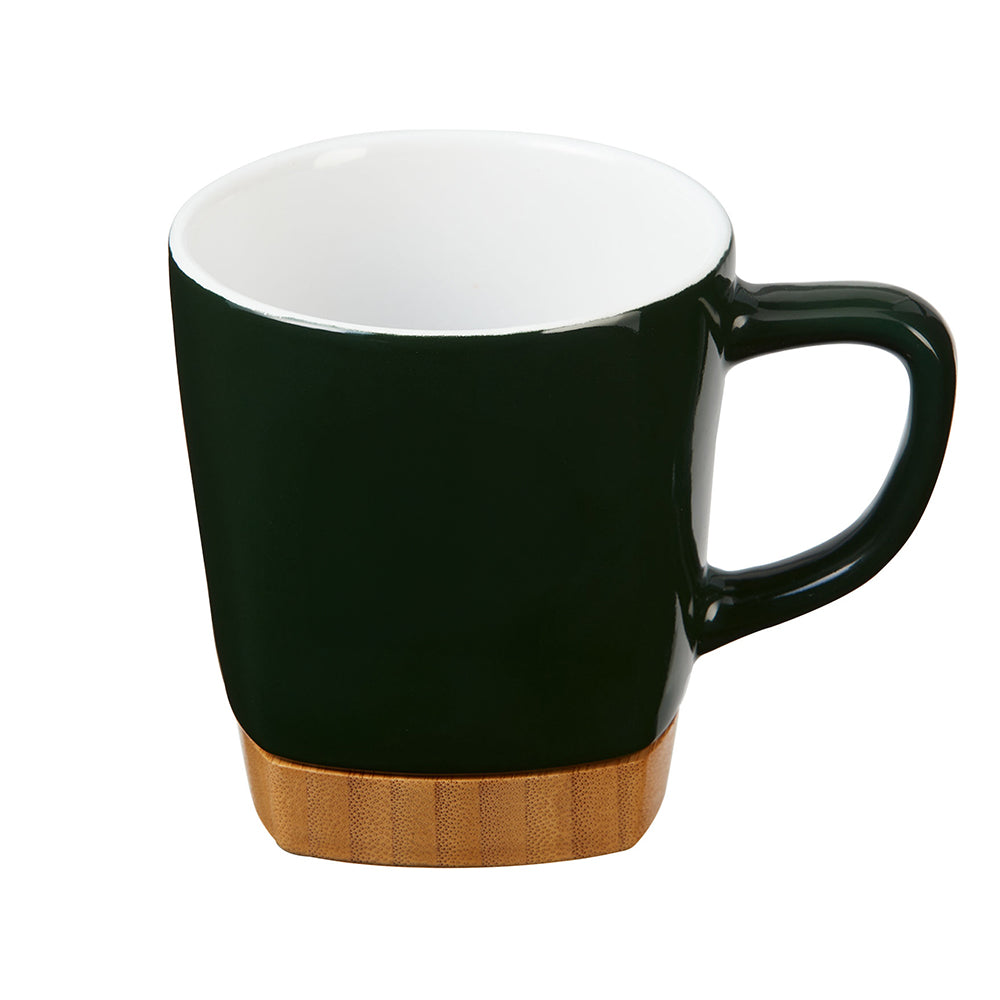 11 oz Ceramic Mug with Removable Bamboo Coaster in green.