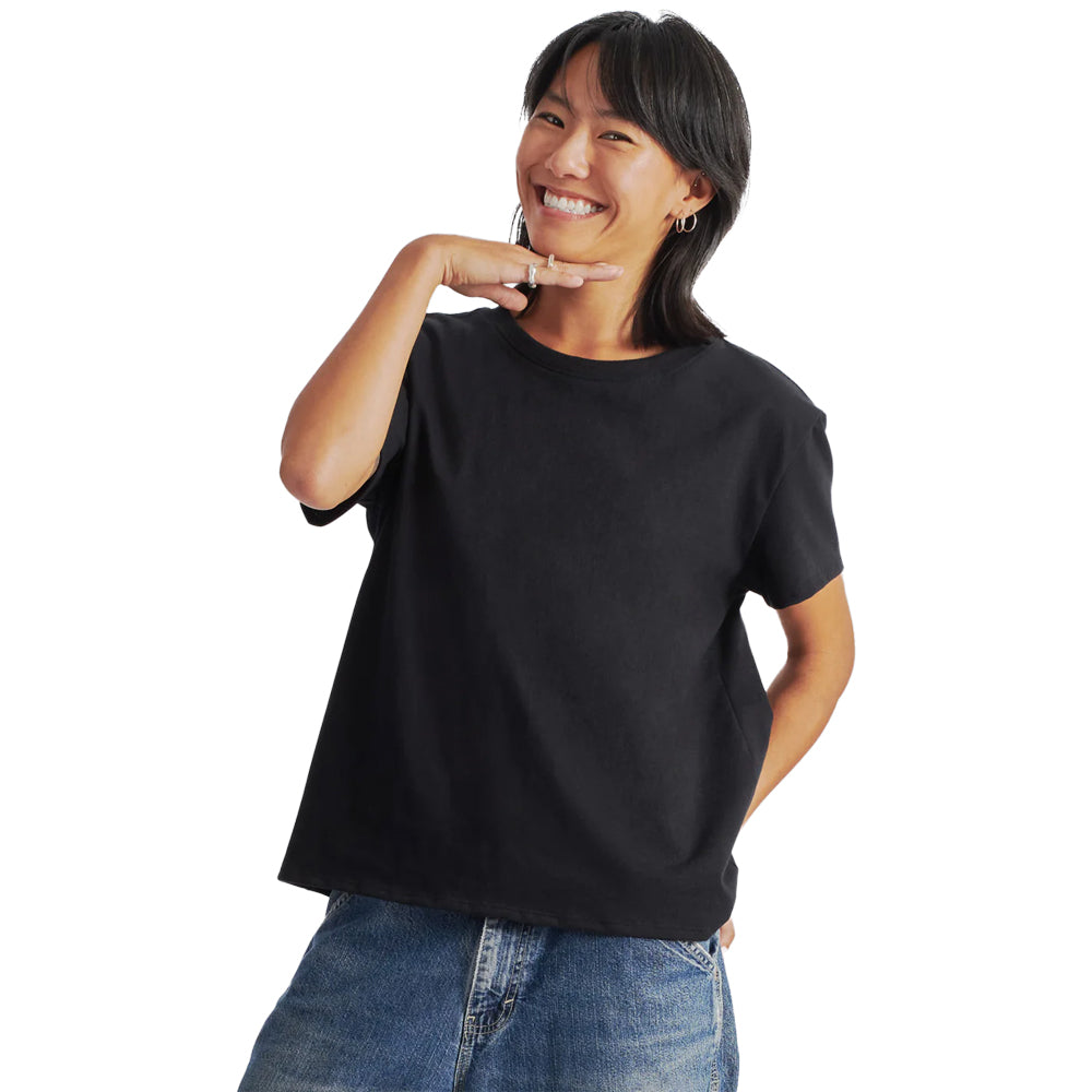 Customizable everywhere apparel recycled cotton shirt womens in black.