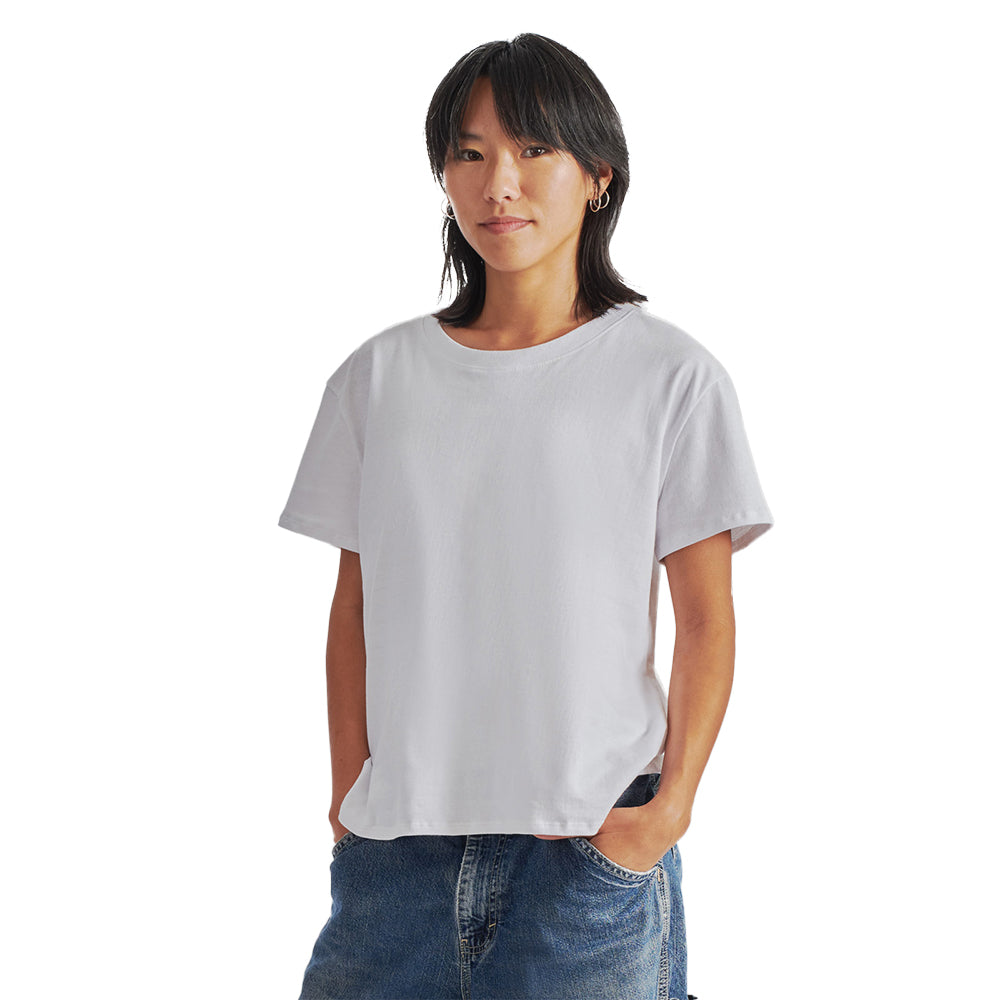 Customizable everywhere apparel recycled cotton shirt womens in white.