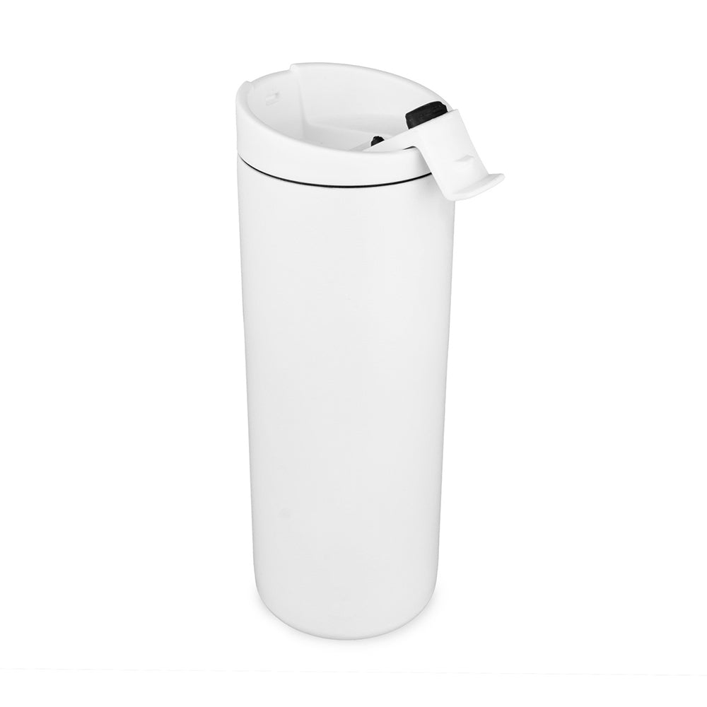 Customizable Miir stainless steel 16oz insulated travel tumbler in white powder.