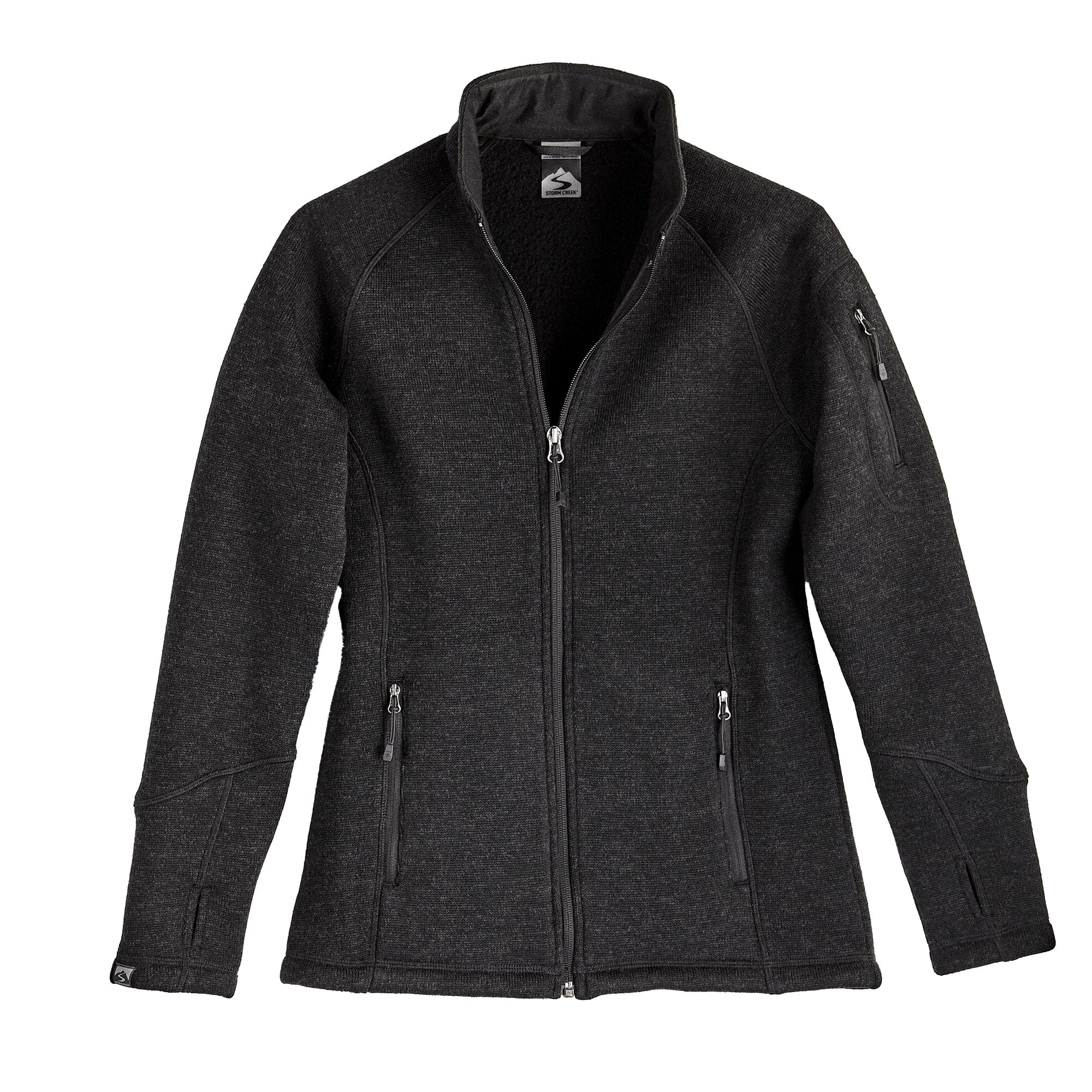 Customizable Storm Creek women's Overachiever sweaterfleece jacket in black.