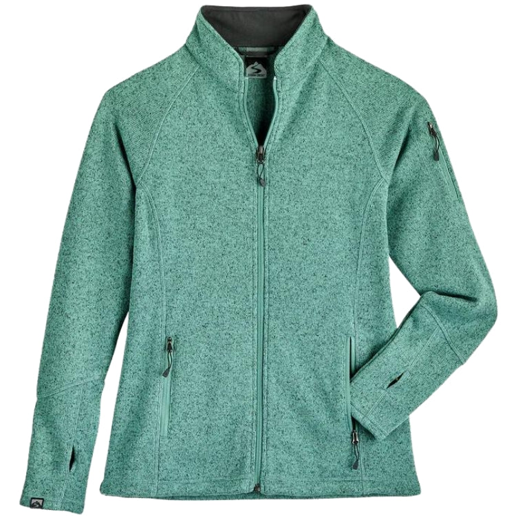 Customizable Storm Creek women's Overachiever sweaterfleece jacket in meadow green.