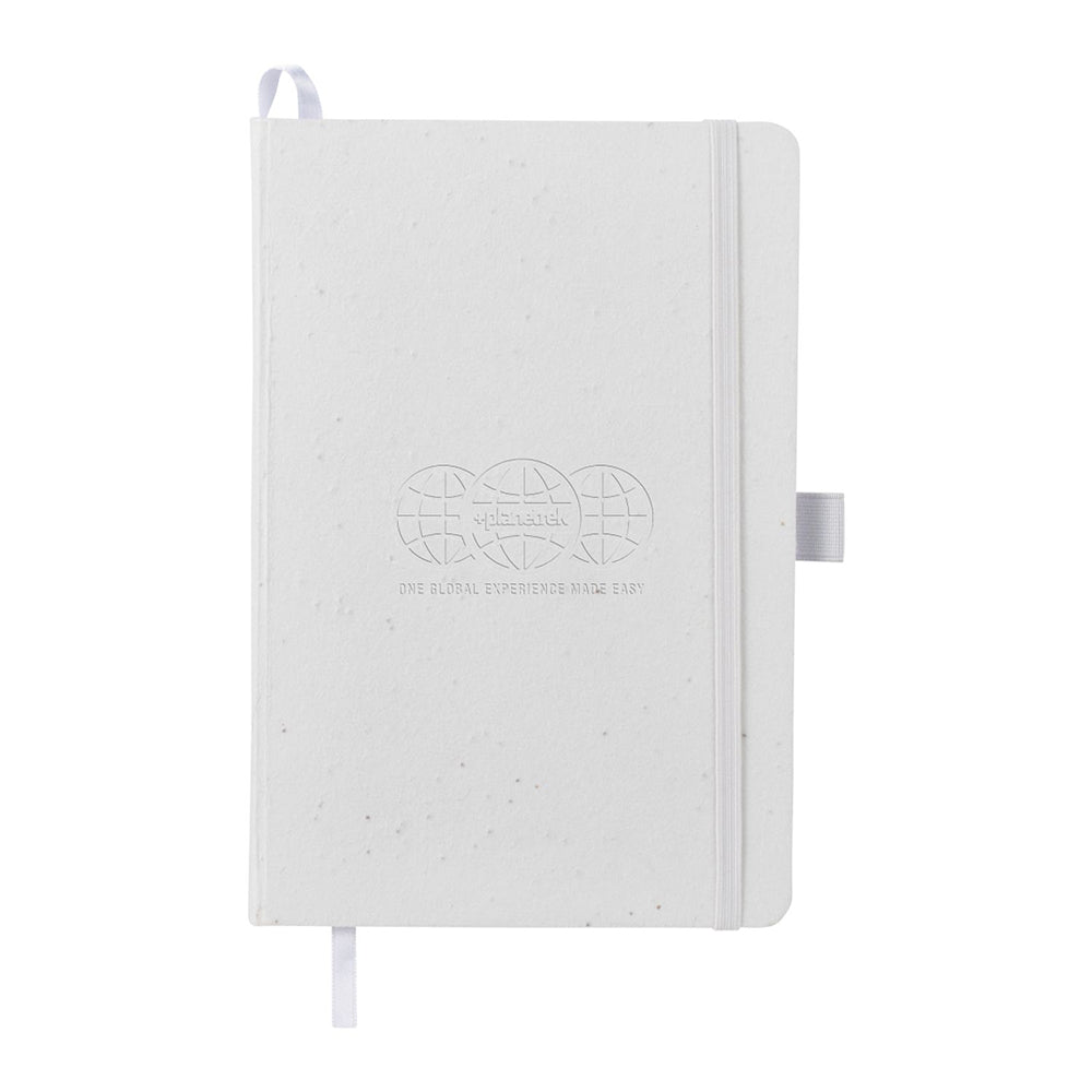 5.5'' x 8.5'' FSC Recycled Seed Paper Bound Journal with logo.