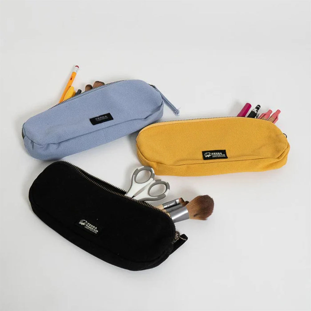 TERRA THREAD® - Organic Cotton Pencil Bag Sustainable GOTS & Fair Trade Certified in yellow.