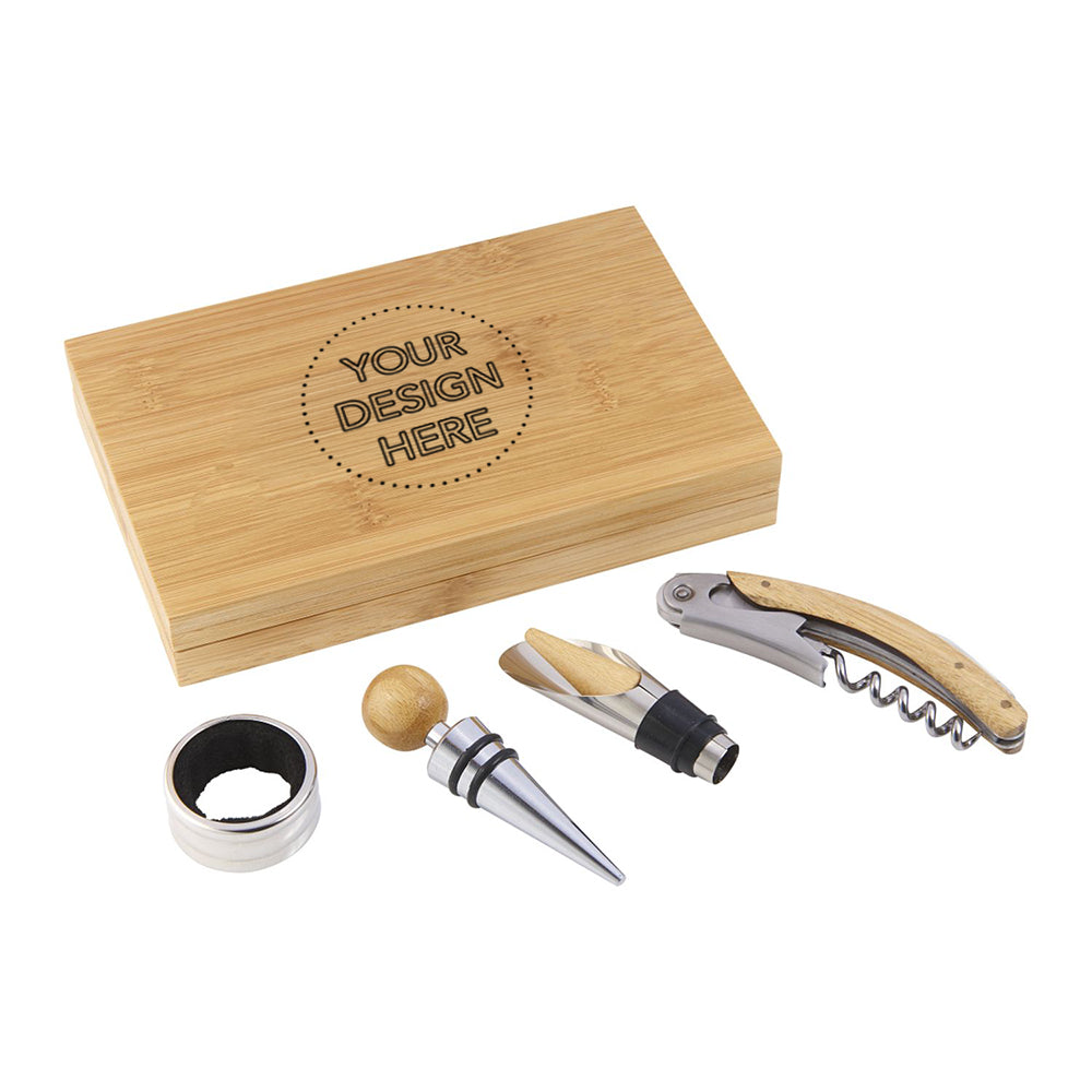 4 Piece Bamboo Wine Gift Set