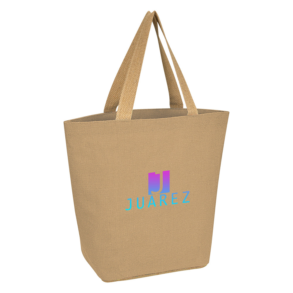 Marketplace Jute Tote Bag with logo in natural.
