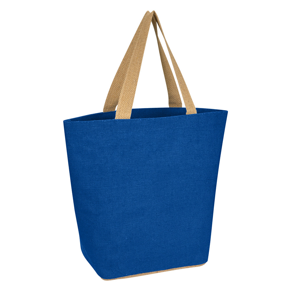 Marketplace Jute Tote Bag in royal blue.