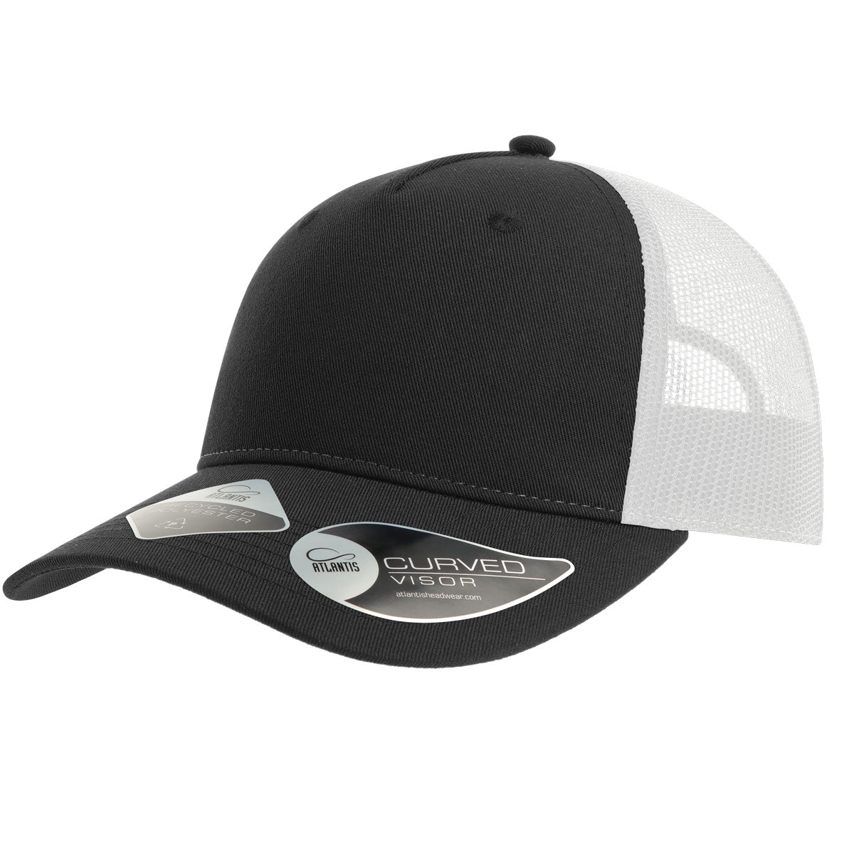 Customizable recycled polyester Atlantis truck hat in black and white.