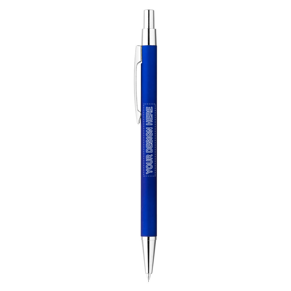 Customized derby soft touch metal mechanical pencil in blue.