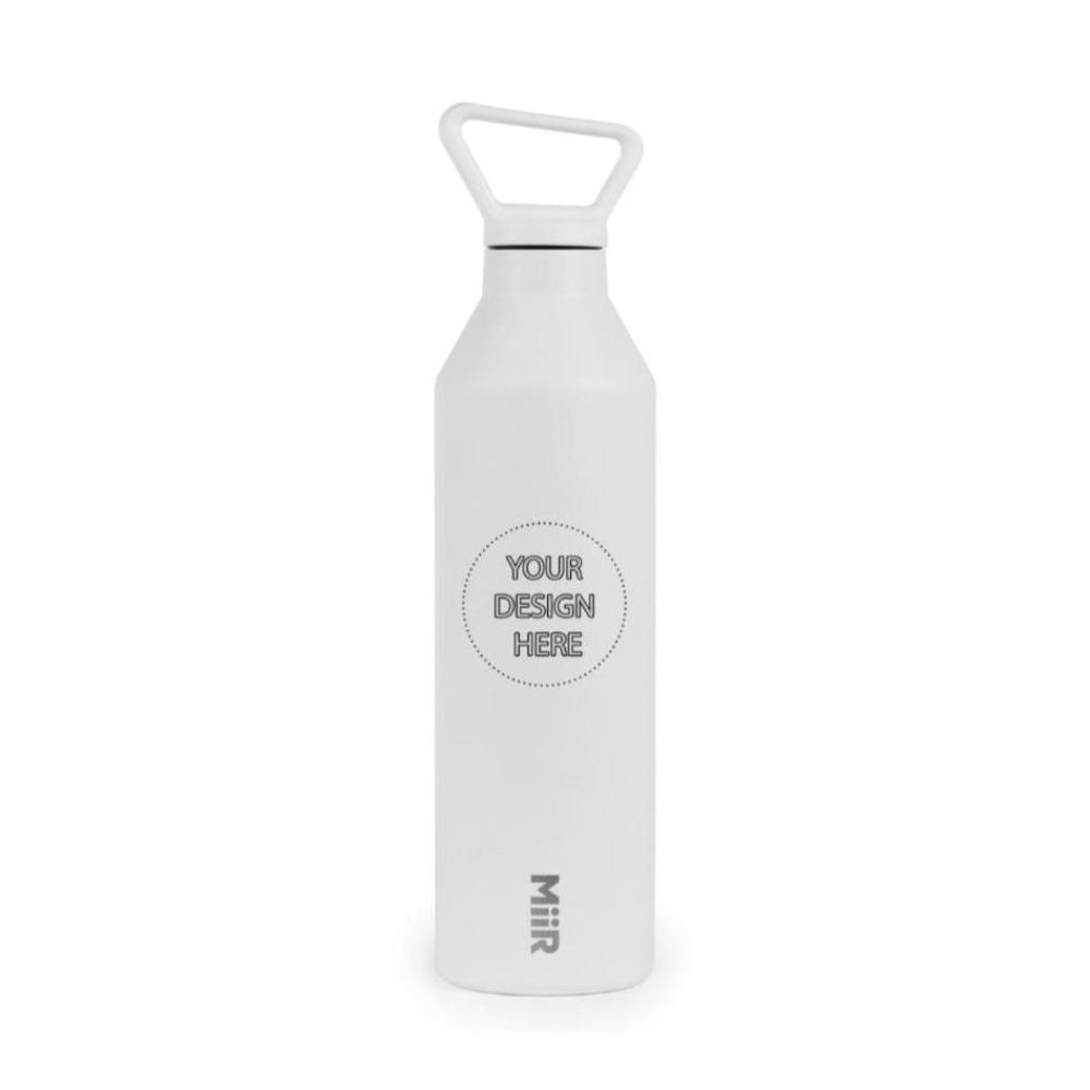 Customizable Miir 23 oz insulated water bottle in white with logo.