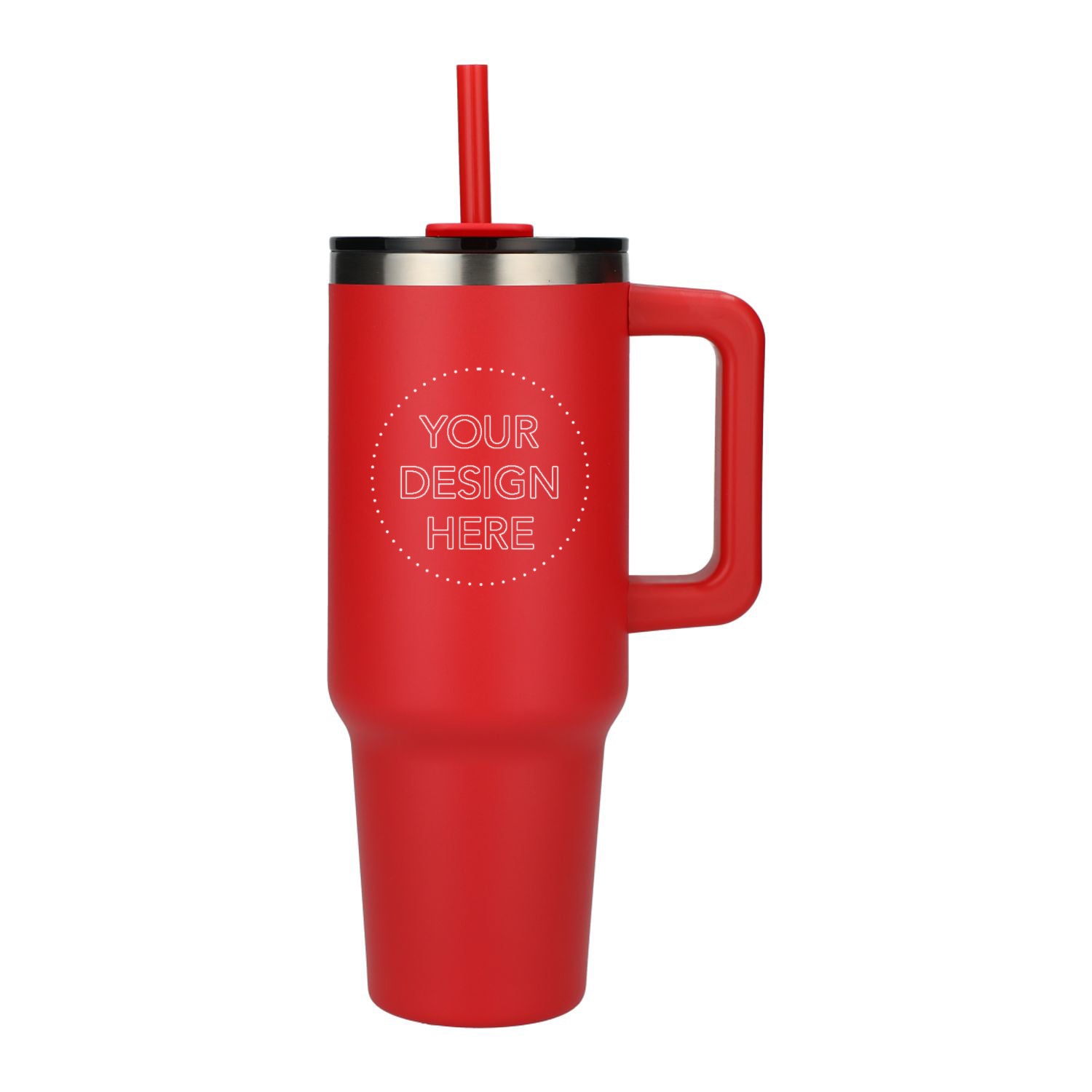 Customized Pinnacle 40 oz Recycled stainless steel  Vacuum Insulated Tumbler with Straw in red.