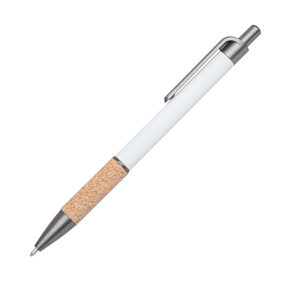 Customized otto aluminum cork pen in white.