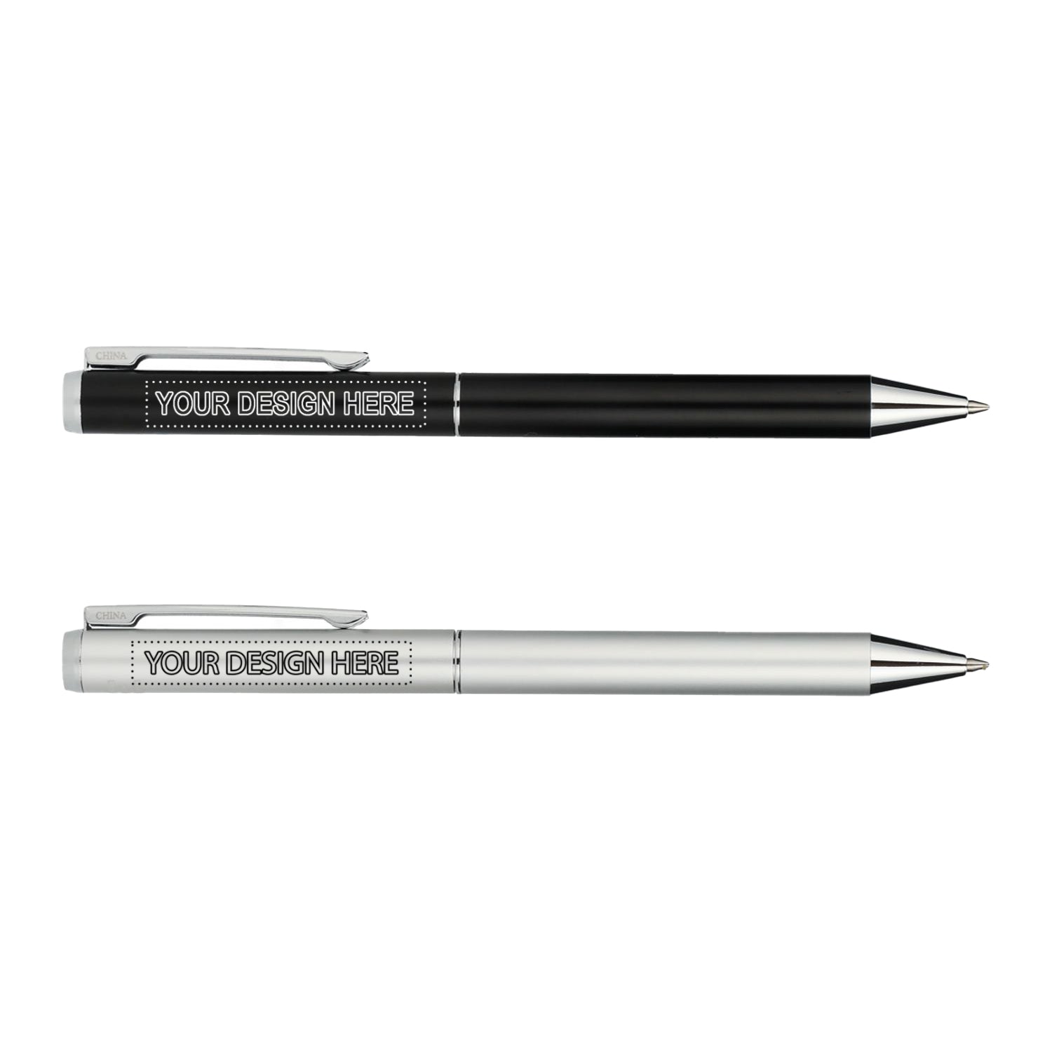 Customized recycled aluminum ultra gel ballpoint pen in silver and black.