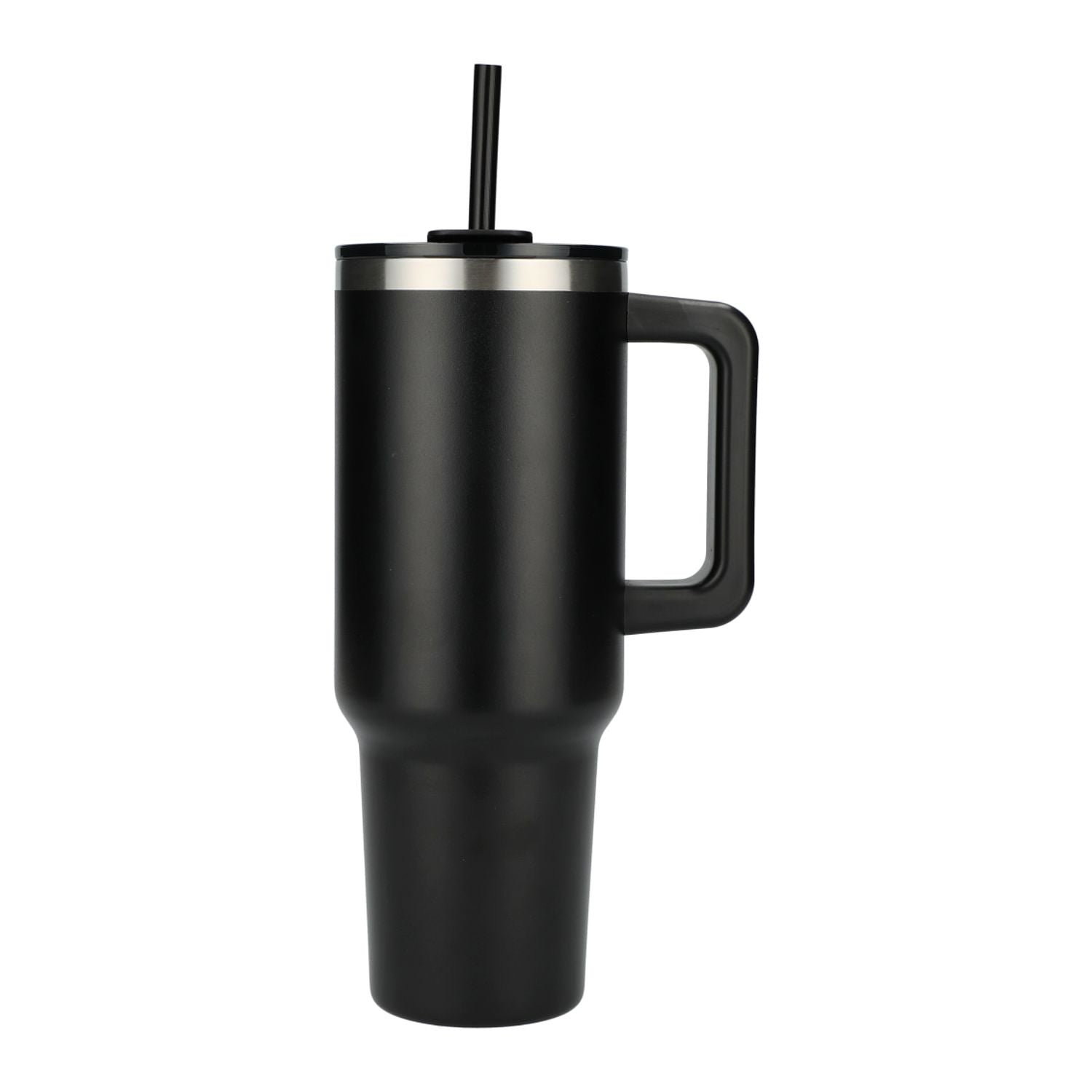 Customized Pinnacle 40 oz Recycled stainless steel  Vacuum Insulated Tumbler with Straw in black.