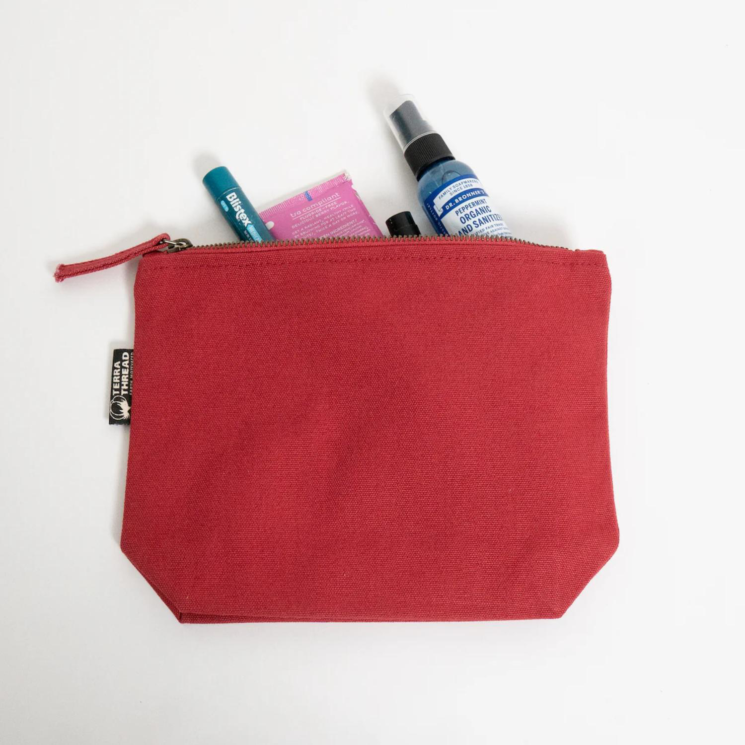 TERRA THREAD® - Eco friendly Makeup Bag Sustainable GOTS & Fair Trade Certified in red.