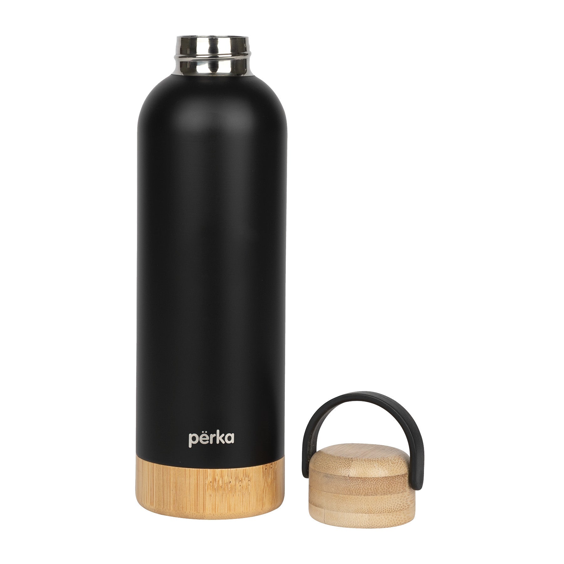 18 oz Perka® Dresden Double Wall, Stainless Steel Water Bottle in black.