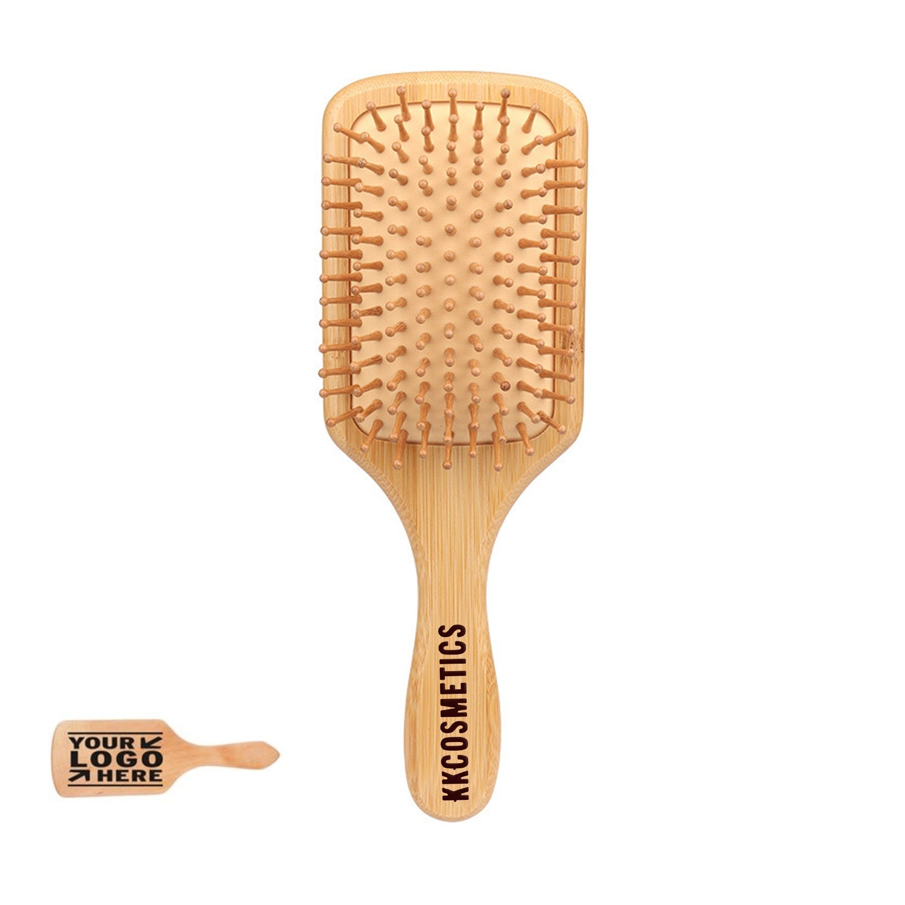 3 3/8"X9 5/8" Bamboo Paddle Detangling Hair Comb with logo.