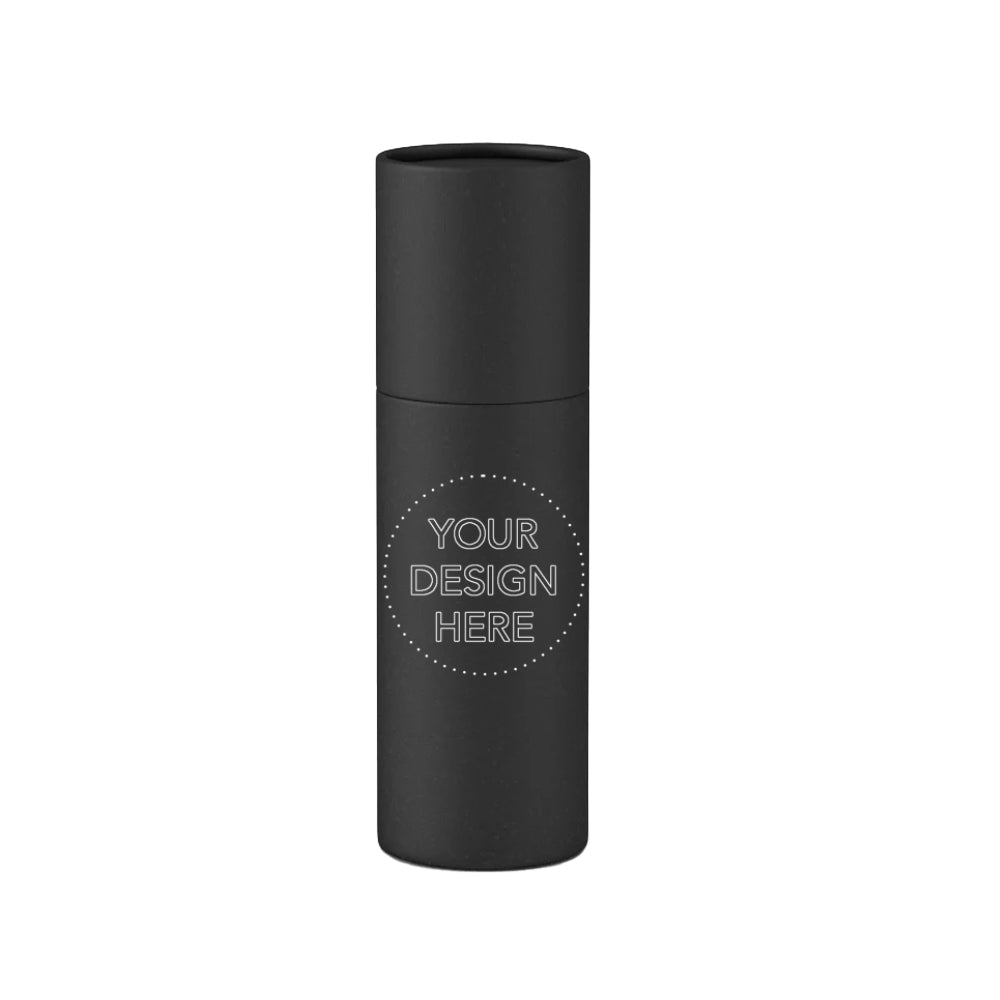 Organic Lip Balm in Compostable Kraft Paper Tube, 10k Minimum in black.