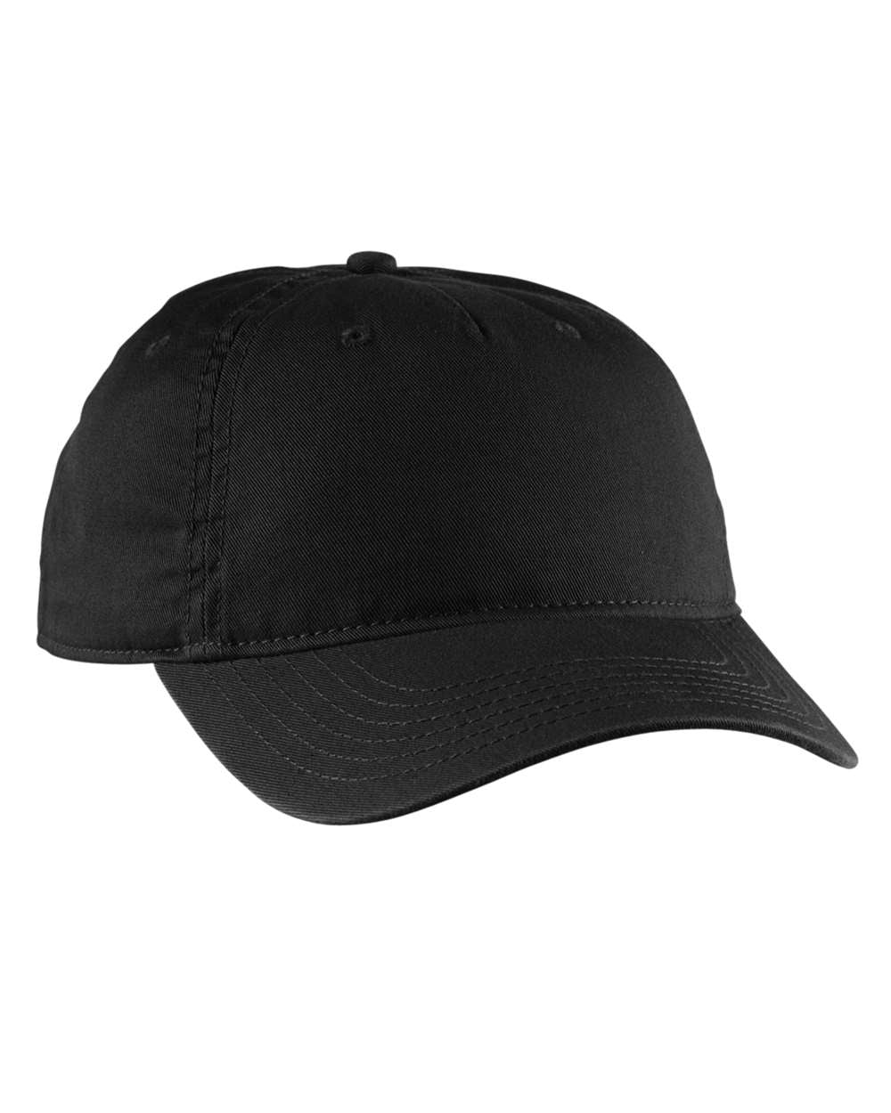 Customizable Econscious Organic Cotton 5-Panel Unstructured Baseball Hat in black.