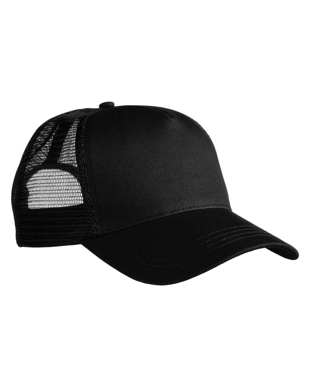 Custom branded Econscious Eco-Blend 5-Panel Trucker Hat in black.
