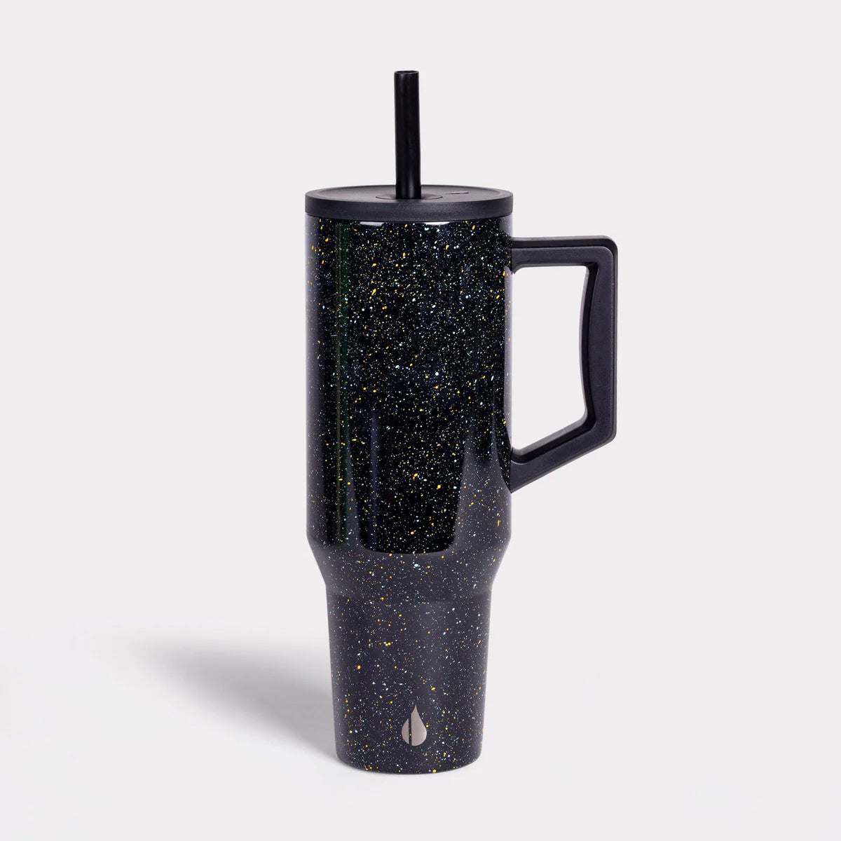Customized Elemental 40 oz stainless steel tumbler with interchangeable straws in speckle black.