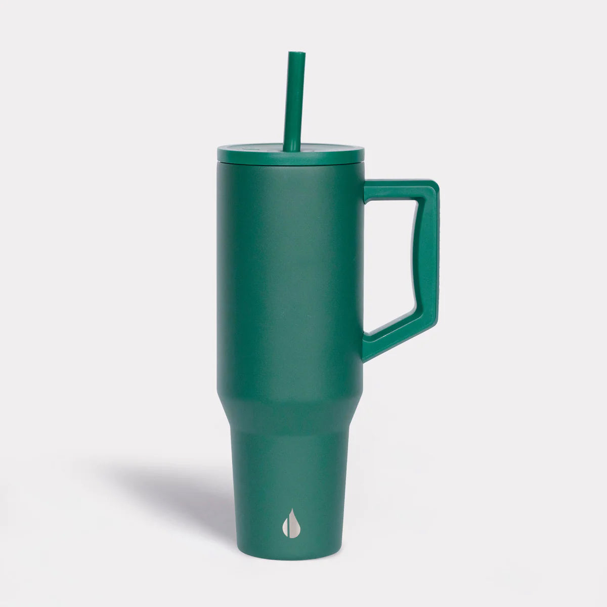 Customized Elemental 40 oz stainless steel tumbler with interchangeable straws in forest green.