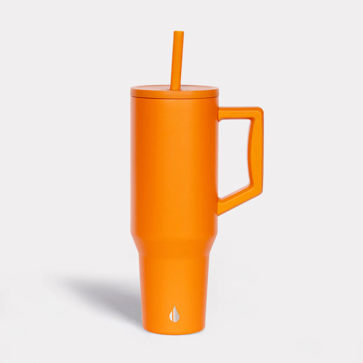 Customized Elemental 40 oz stainless steel tumbler with interchangeable straws in orange.