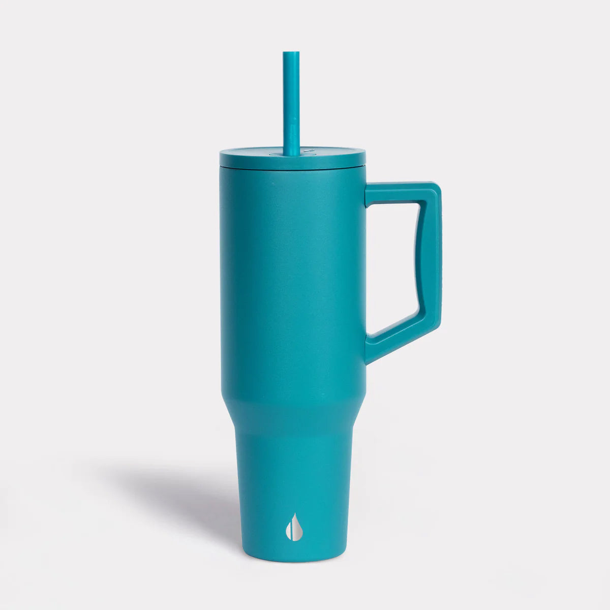 Customized Elemental 40 oz stainless steel tumbler with interchangeable straws in teal.