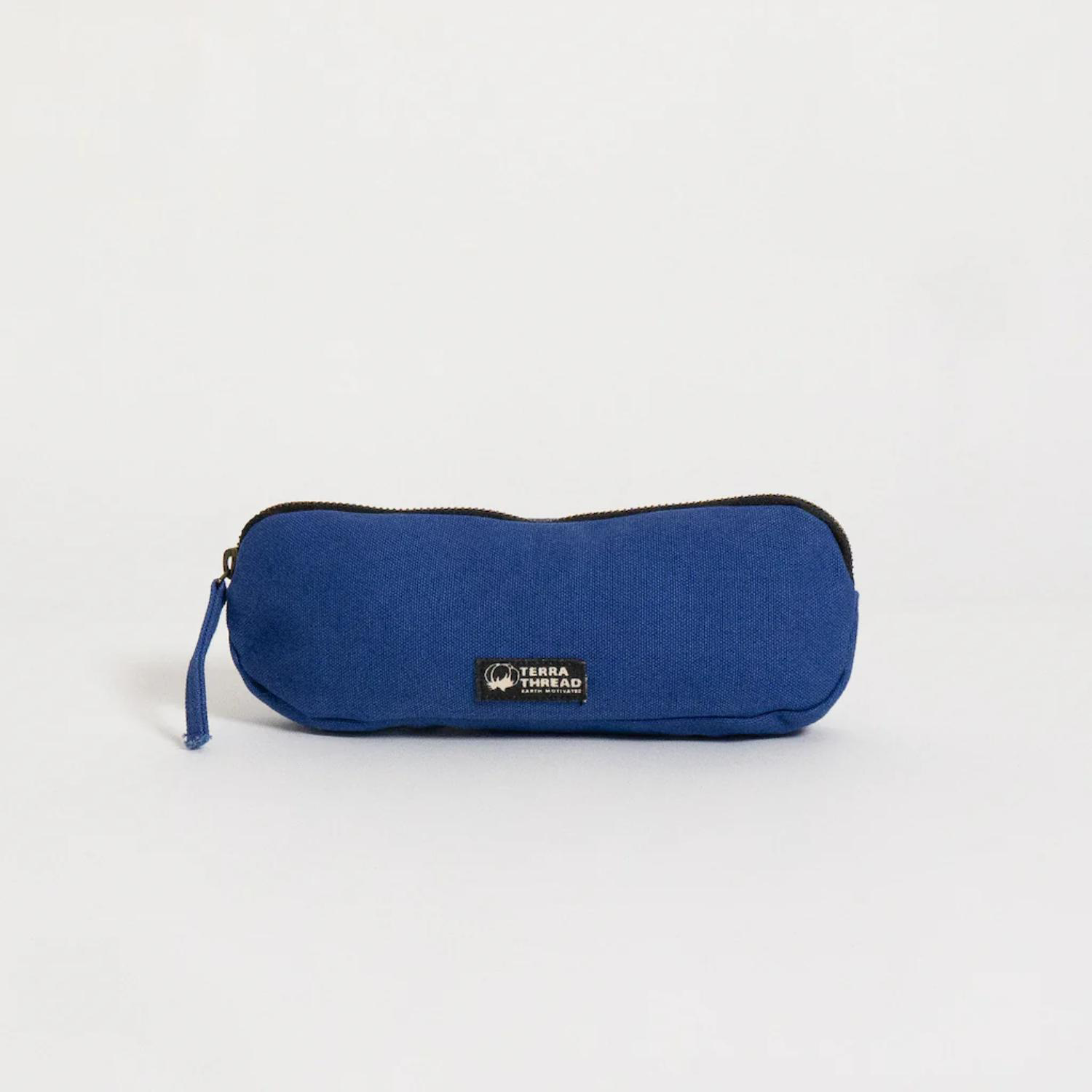 TERRA THREAD® - Organic Cotton Pencil Bag Sustainable GOTS & Fair Trade Certified in blue.