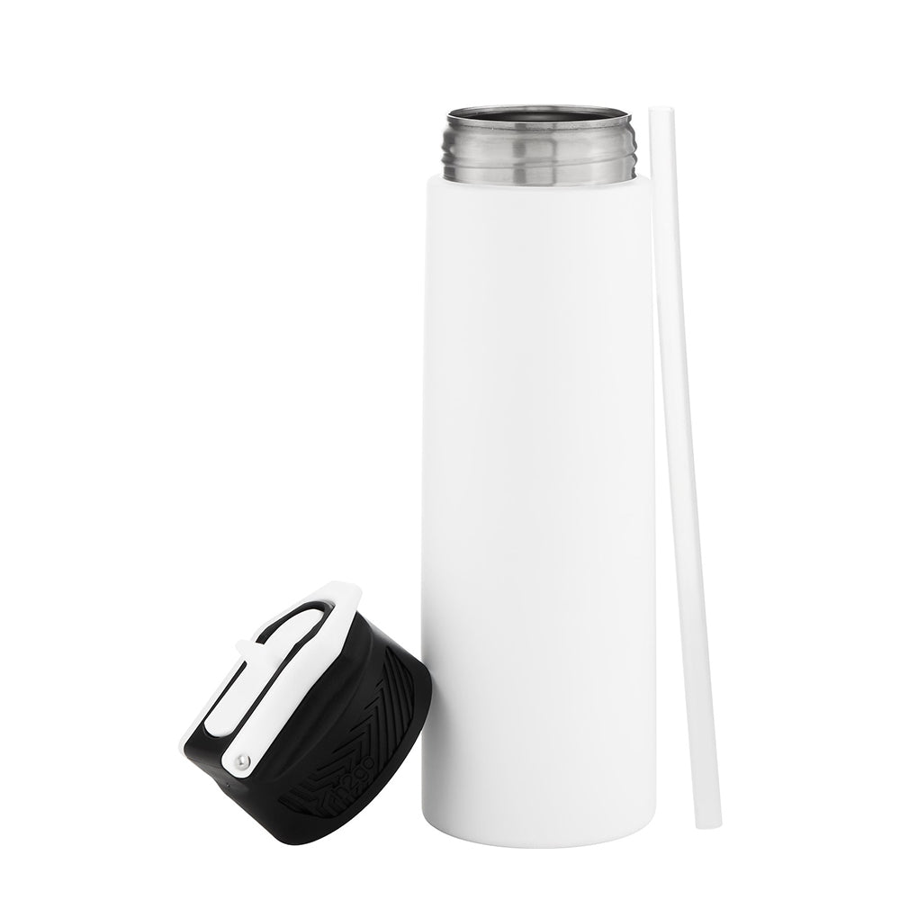 Customizable h2go® 24 oz Watson Recycled Stainless Steel Bottle in white with lid off.